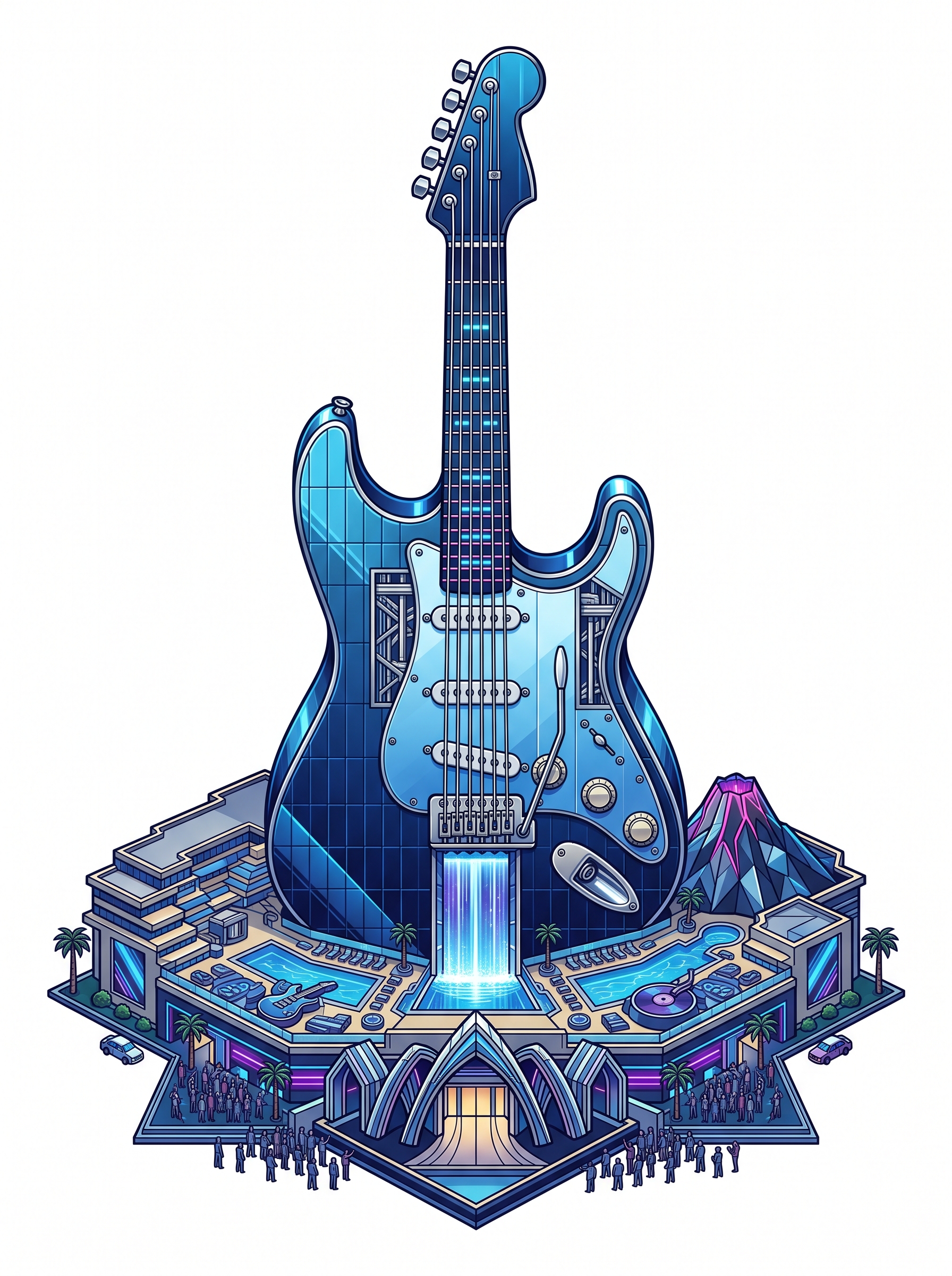 an illustration of the Hard Rock Hotel with a stylish and modern design