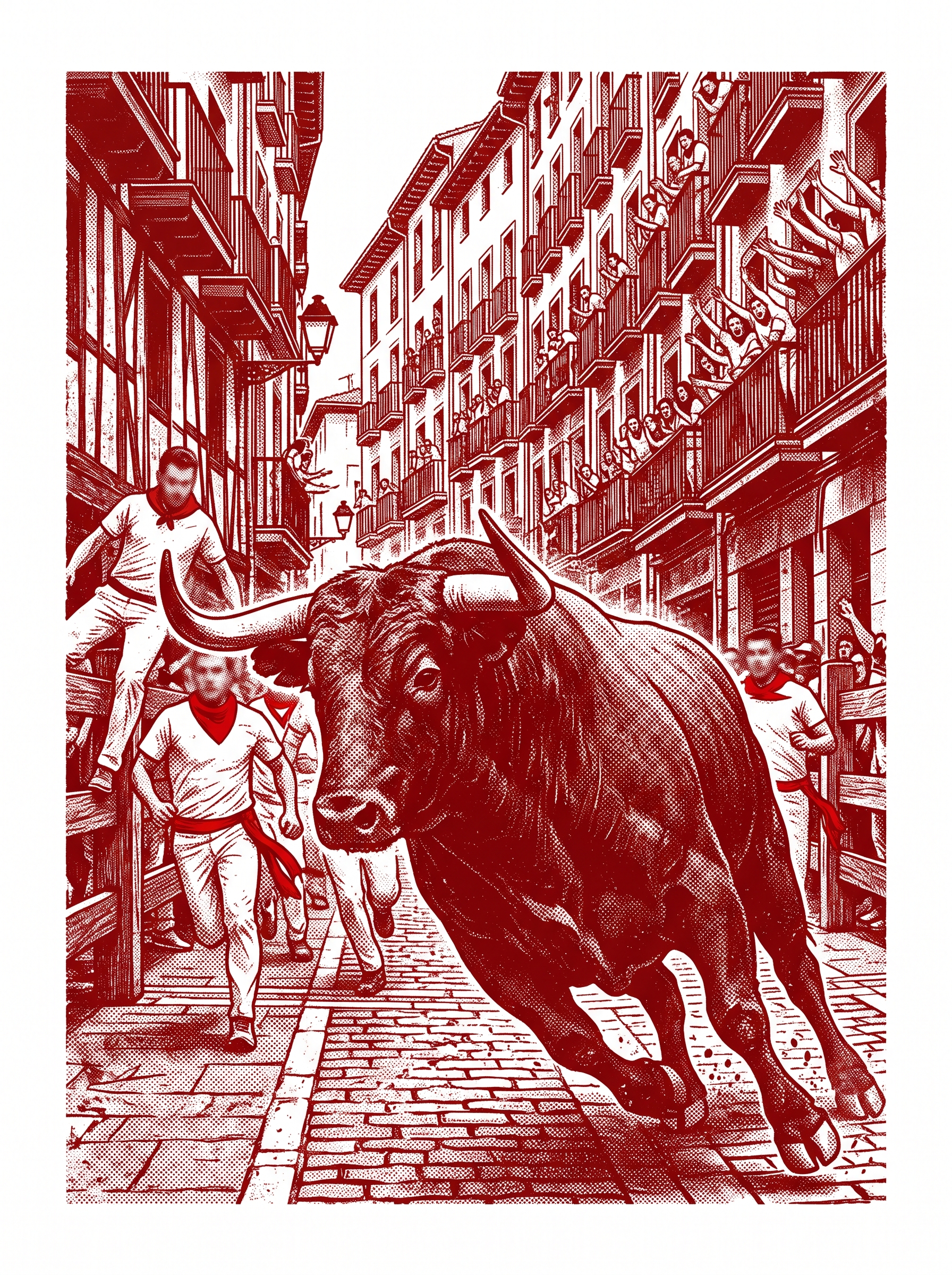 Toro de San Fermín en Rojo