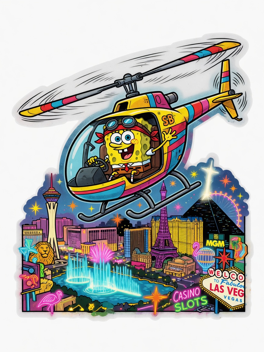 Bob Esponja en Helicóptero sobre Las Vegas