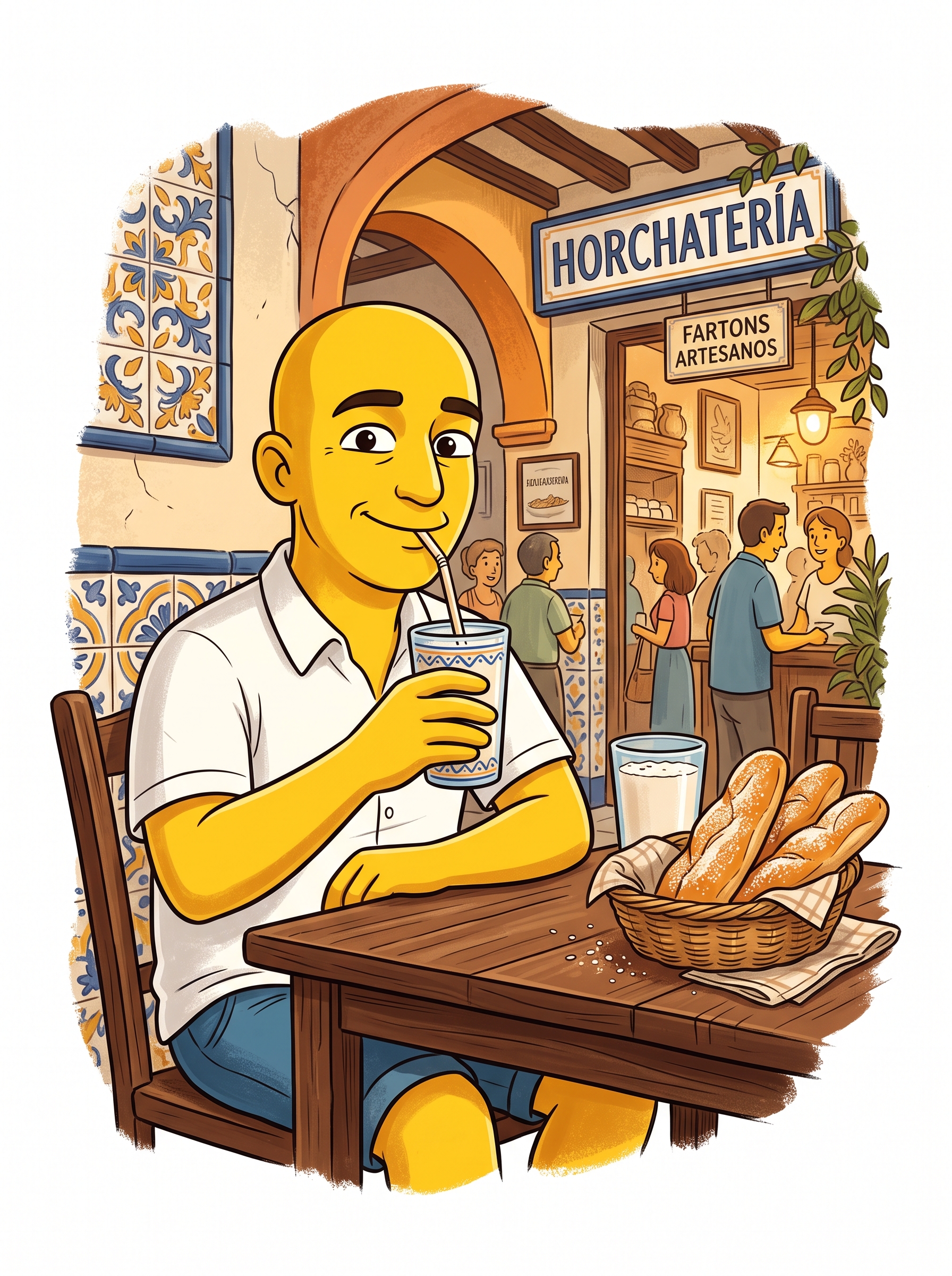 Dibujo de personaje amarillo en horchatería